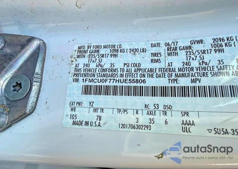 2017 Ford Escape S from USA, damaged, VIN 1FMCU0F77HUE55806